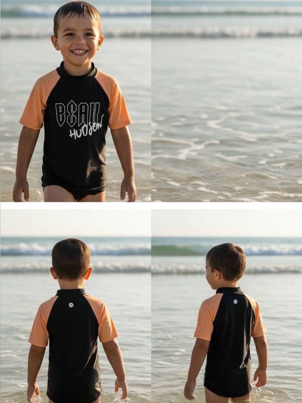 BEAU HUDSON Rash Guard UPF 50 Short Sleeve Swim Shirt